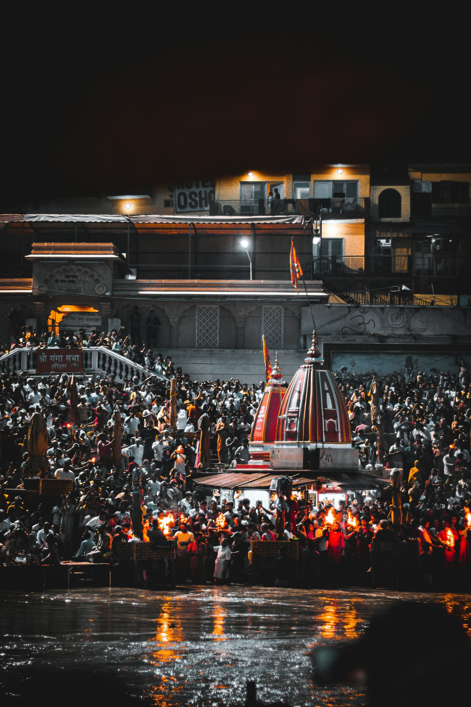 Ganga Aarti ceremony with fire lamps at Har Ki Pauri Haridwar